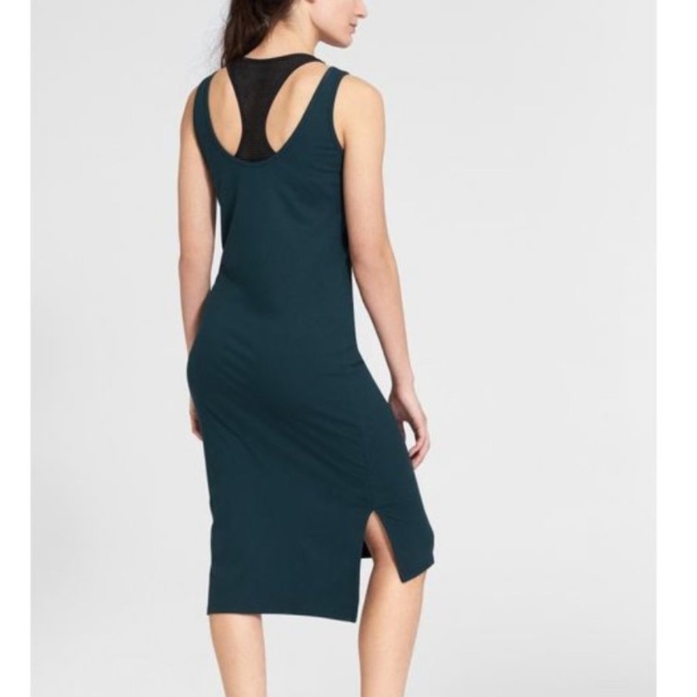 Athleta Mesh Bra Midi Dress in teal + Abyss Black size small
